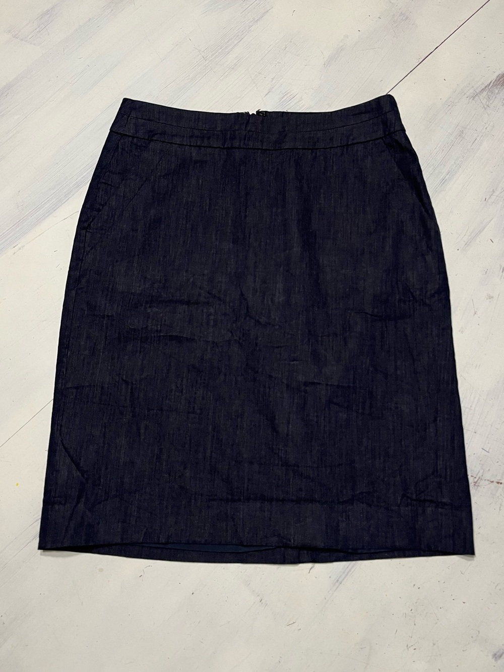 Ann Taylor Loft Petites Chambray Pencil Skirt Above Knee Stretch Sz 00P